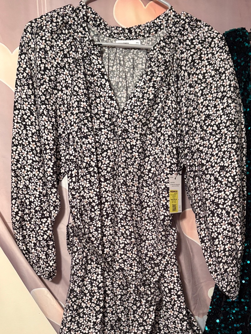 Sonoma Black Dress with White Floral Print
